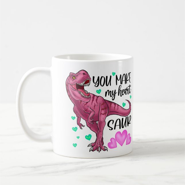You Make My Heart Saur Dinosaur Valentine's Day Coffee Mug (Left)