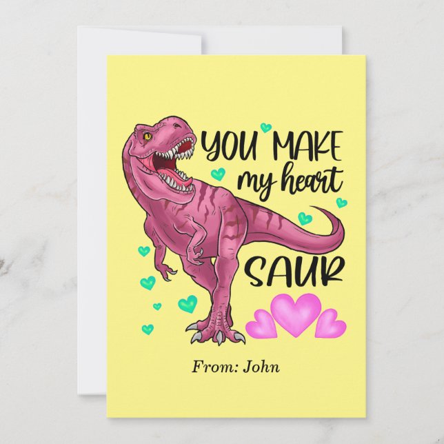 You Make My Heart Saur Dinosaur Valentine's Day Invitation (Front)