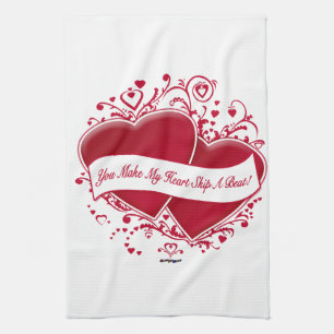 You Make My Heart Skip A Beat! Red Hearts Tea Towel