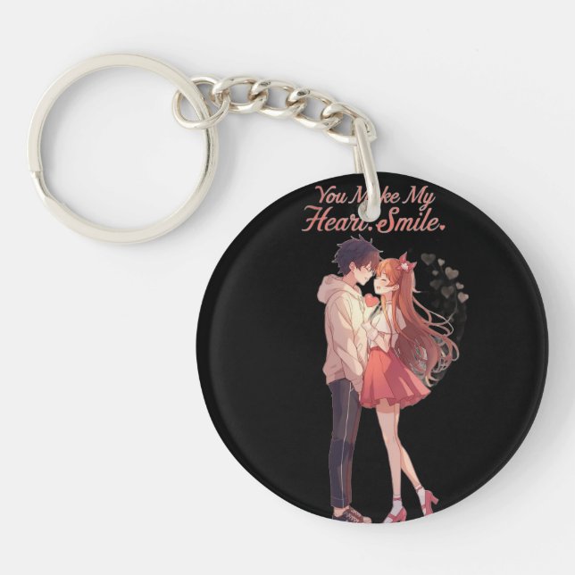 You Make My Heart Smile Anime Couple T-Shirt Key Ring (Front)