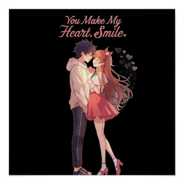 You Make My Heart Smile Anime Couple T-Shirt Poster (Front)