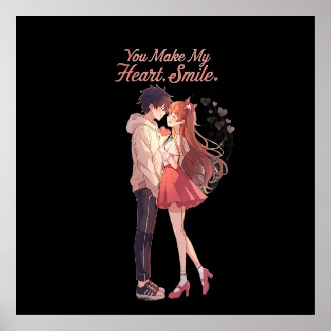 You Make My Heart Smile Anime Couple T-Shirt Poster (Front)