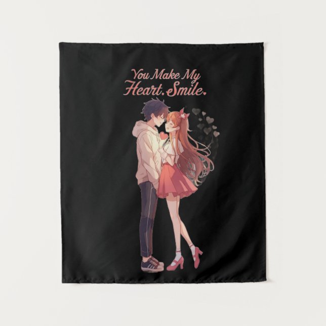 You Make My Heart Smile Anime Couple T-Shirt Tapestry (Front)