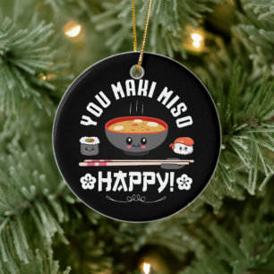 You Maki Miso Happy - Japanese Noodles Cute Kawaii Ceramic Ornament