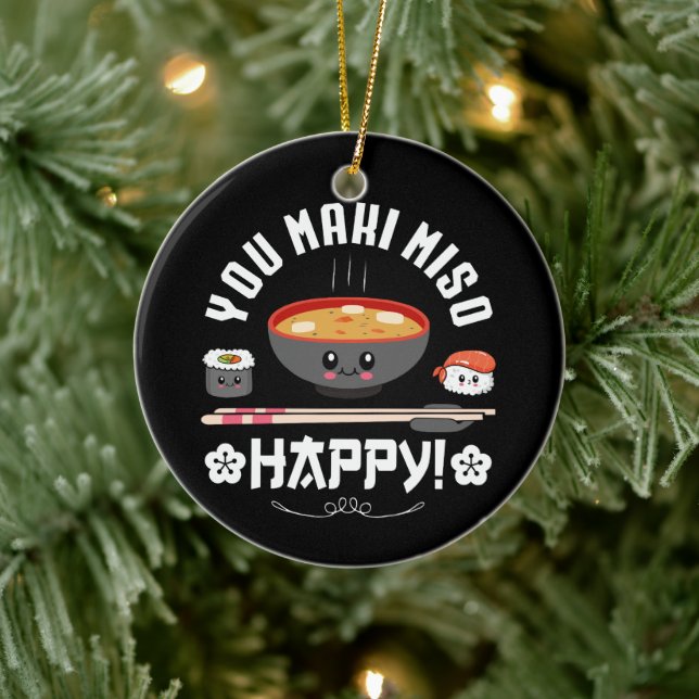 You Maki Miso Happy - Japanese Noodles Cute Kawaii Ceramic Ornament (Tree)