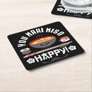 You Maki Miso Happy - Japanese Noodles Cute Kawaii Square Paper Coaster