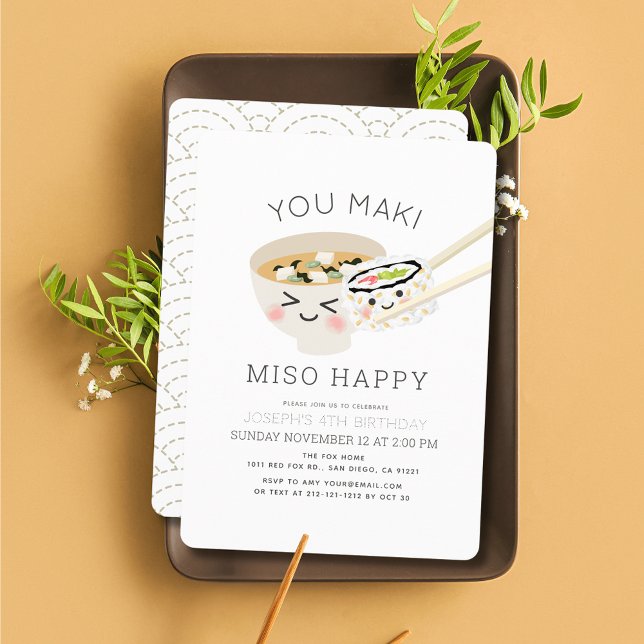 You Maki Miso Happy Miso Soup Sushi Roll Birthday Invitation (Creator Uploaded)