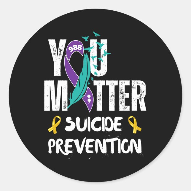 You Matter 988 Suicide Prevention Awareness Ribbon Classic Round Sticker (Front)