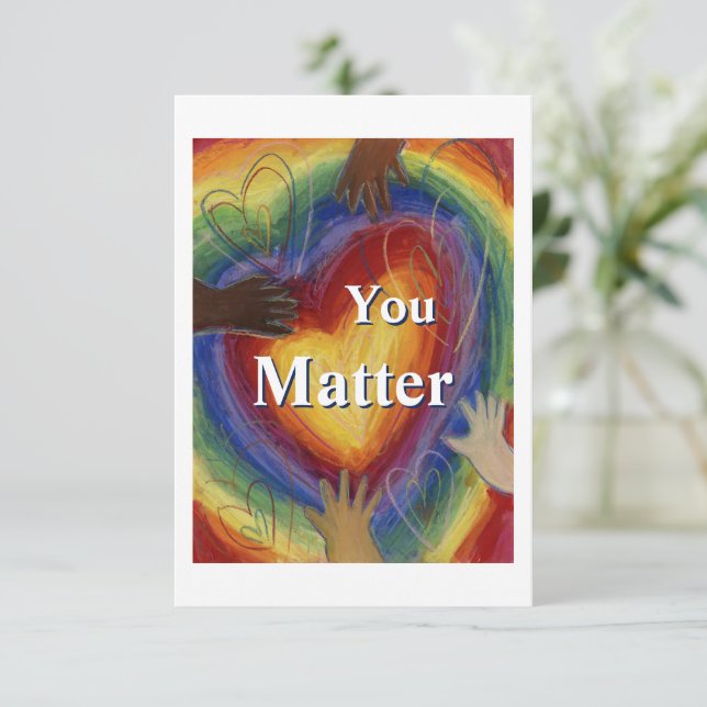 You Matter Rainbow Hearts Note Cards (Standing Front)