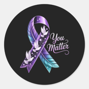 You Matter Ribbon Butterfly Awareness Women Men Classic Round Sticker