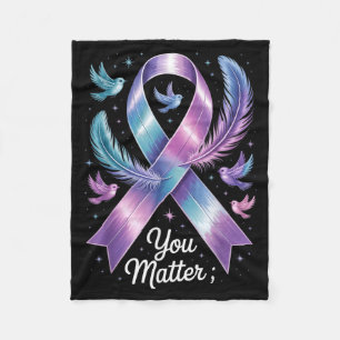 You Matter Teal Purple Ribbon Prevention Awareness Fleece Blanket