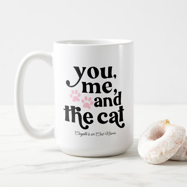 You Me and the Cat Couple Minimalist  Coffee Mug (With Donut)