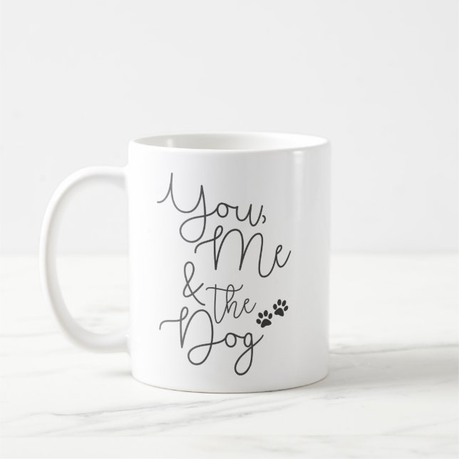 You, Me, and the Dog, Minimalist black and white Coffee Mug (Left)