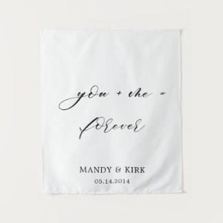 you & me = forever Wedding Backdrop Banner  Tapestry