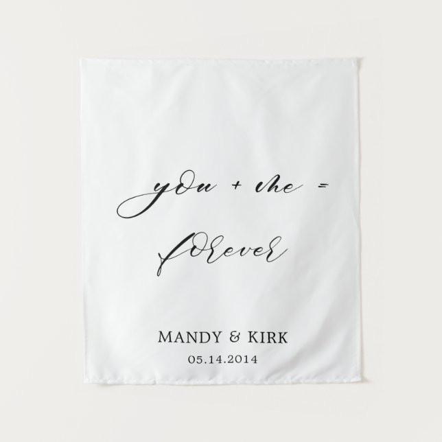 you & me = forever Wedding Backdrop Banner  Tapestry (Front)