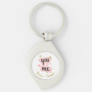 You & Me   Happy Valentine's Day Modern Gift  Key Ring