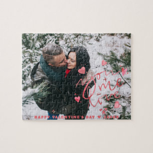 You + Me = Love   Valentine Typography Photo Jigsaw Puzzle