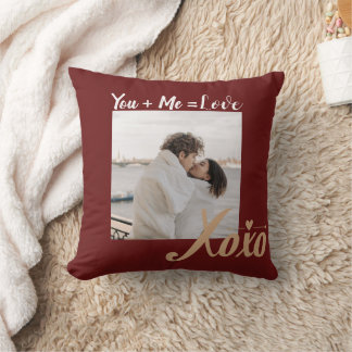 You + Me = Love Valentine XO Photo Script Red Gold Cushion
