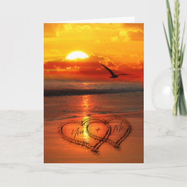 You + Me Written in the Sand Valentine's Day Holiday Card (Front)