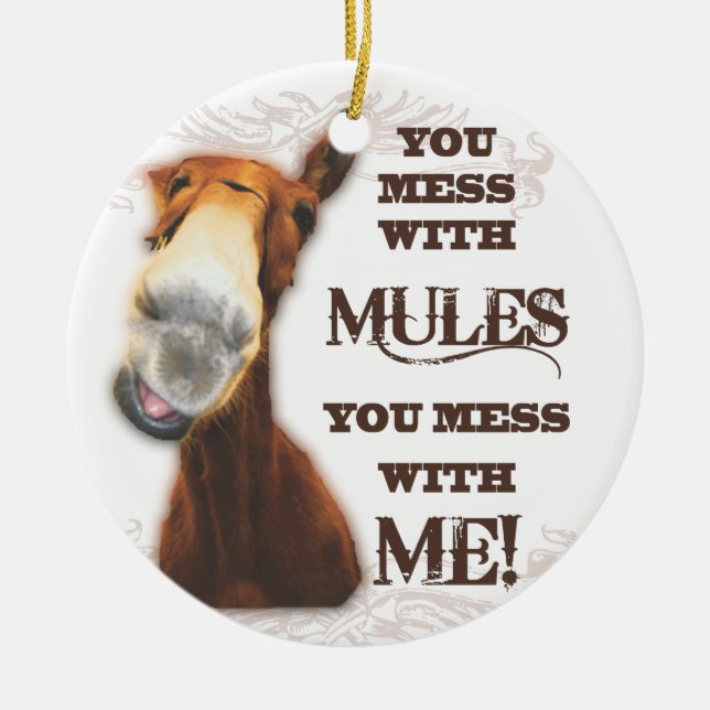 YOU MESS WITH MULES YOU MESS WITH ME CERAMIC ORNAMENT (Front)
