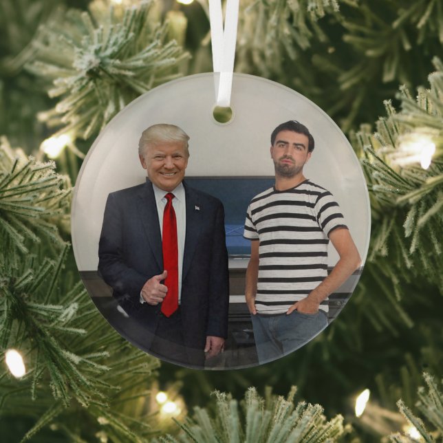 You Met President Donald Trump | Add Your Photo Glass Tree Decoration (Insitu)