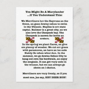 You Might Be A Marylander Postcard