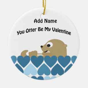 You Otter Be My Valentine with Hearts Ceramic Tree Decoration