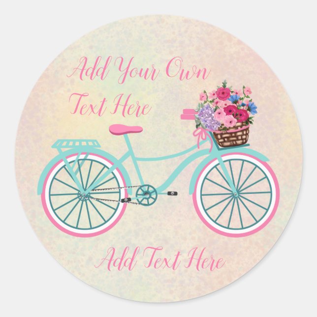 You Personalise Bicycle with Basket of Flowers Classic Round Sticker (Front)