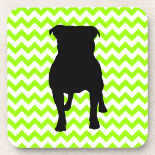 You Pick The Colour Chevron With Pug Silhouette Coaster