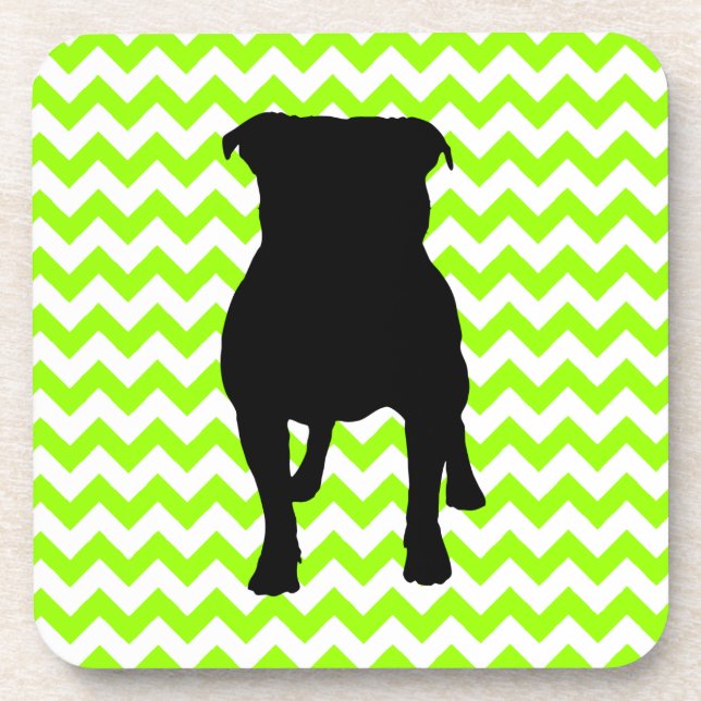 You Pick The Colour Chevron With Pug Silhouette Coaster (Front)