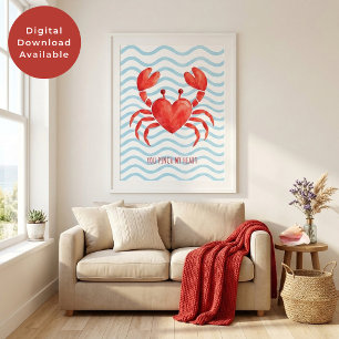 You Pinch My Heart Watercolor Red Crab Valentine  Poster