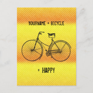 You Plus Bicycle Equal Happy Antique Yellow Orange Postcard