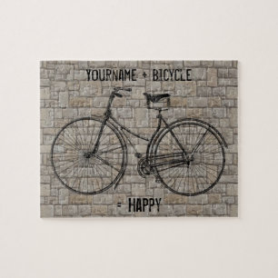 You Plus Bicycle Equals Happy Antique Bricks Grey Jigsaw Puzzle