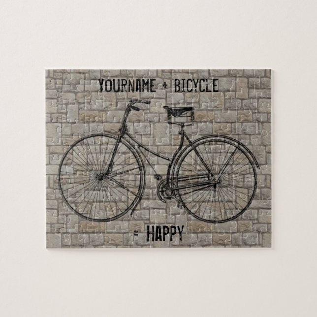 You Plus Bicycle Equals Happy Antique Bricks Grey Jigsaw Puzzle (Horizontal)