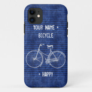 You Plus Bicycle Equals Happy Antique Stripes Blue iPhone 11 Case