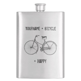 You Plus Bicycle Equals Happy Antique Wheels Bike Hip Flask