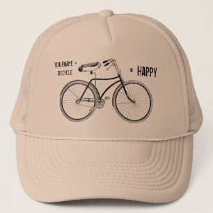 You Plus Bicycle Equals Happy Antique Wheels Bike Trucker Hat