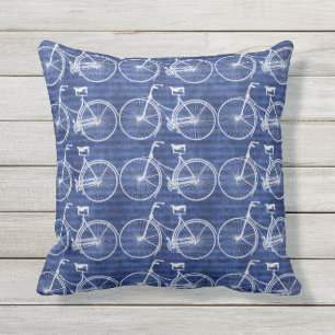 You Plus Bicycle Equals Happy Antique Wheels Blue Outdoor Cushion