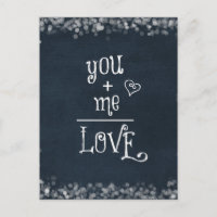 You Plus Me equals Love quote on Chalkboard