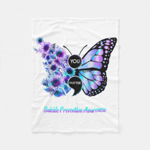 You Problem Suicide Prevention Semicolon Butterfly Fleece Blanket