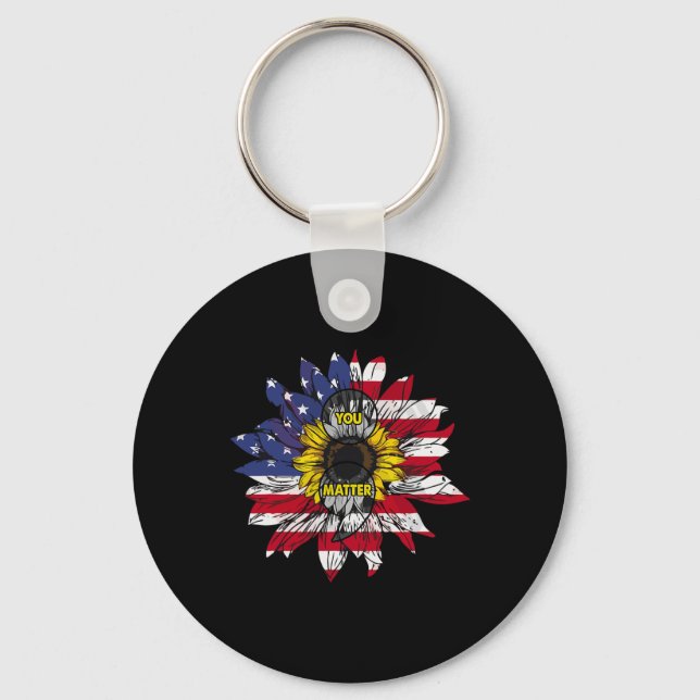 You Problem Sunflower American Flag Suicide Preven Key Ring (Front)