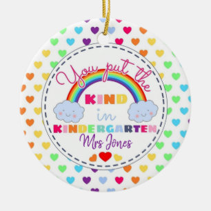 you put the kind in kindergarten christmas teacher ceramic ornament