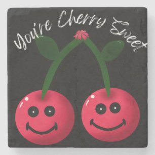You’re Cherry Sweet Typography, Cute Cherry Pun  Stone Coaster