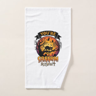 You Re Creepin Meowt Halloween Black Cat Full Moon Hand Towel