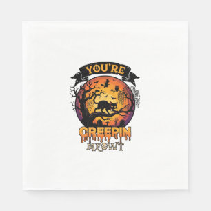 You Re Creepin Meowt Halloween Black Cat Full Moon Napkin