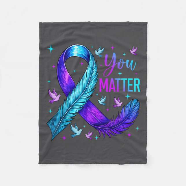 You Ribbon Bird Suicide Prevention Awareness  Fleece Blanket (Front)