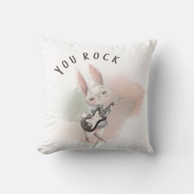 You Rock Bunny Throw Pillow (Front)
