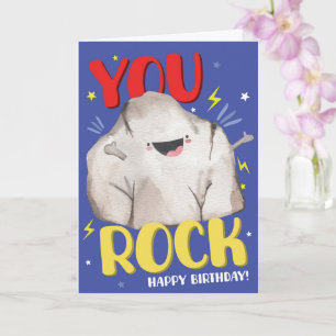 You Rock Funny Birthday Card Cute Watercolour Rock