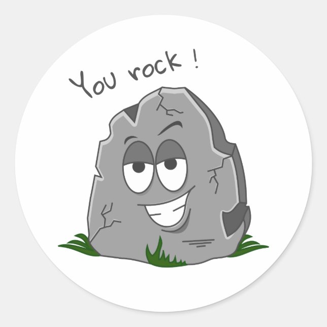 You Rock! Funny Grey Cartoon Stone Classic Round Sticker (Front)