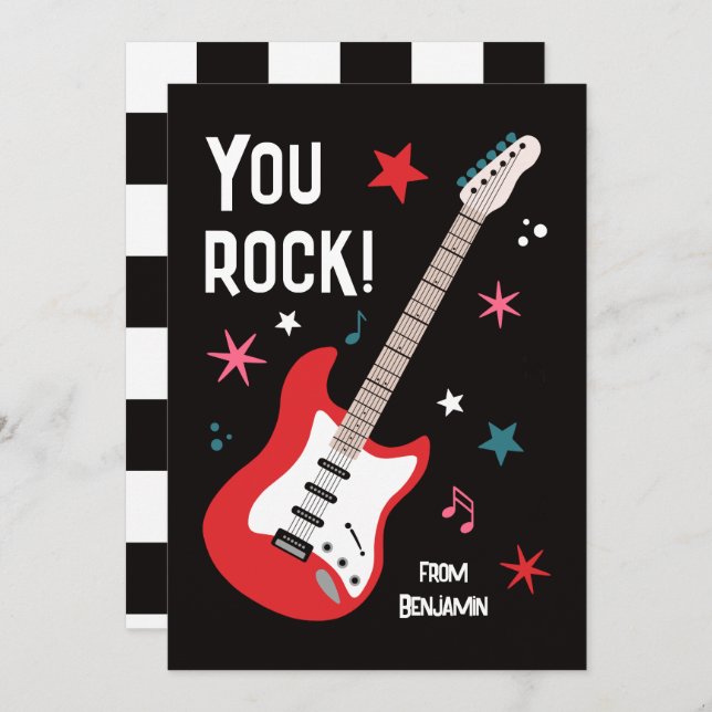 You rock guitar classroom valentine's day card (Front/Back)